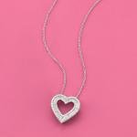 Baguette and Round Diamond Heart Pendant Necklace