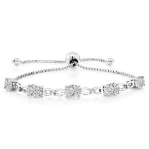 Gem Stone King 3-6 Cttw Gemstone Birthstone and Accent Lab Grown Diamond Tennis Bracelet For Women | 925 Sterling Silver | 7X5MM Oval | Adjustable Bolo Bracelet For Women | Easy-On Easy-Off