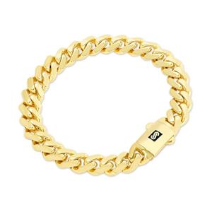 Nuragold 10k Real Yellow Gold Royal Monaco 9mm Miami Cuban Link Bracelet (6"-9") Italian Jewelry for Men & Women - 8"