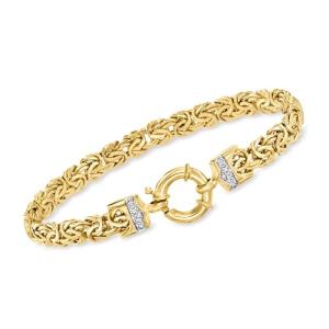 Ross-Simons 14kt Yellow Gold Byzantine Bracelet With Diamonds. 7 inches