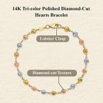 Auriga Fine Jewelry 14K Tri-Color Gold Polished Diamond-Cut Hearts Bracelet 7.5"