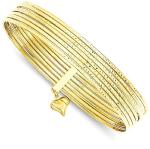 14K Yellow Gold Heart Bangle Bracelet Set of 7