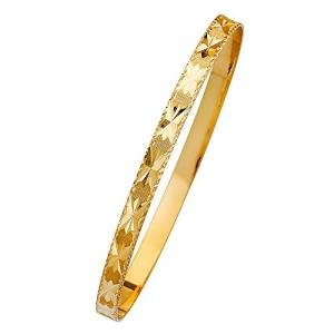 Wellingsale 14k Solid Yellow Gold Starburst Slip On Diamond Cut Stacking Bangle Bracelet