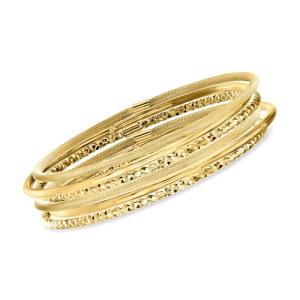Ross-Simons Italian 14kt Yellow Gold Multi-Finish Jewelry Set: 6 Bangle Bracelets. 7 inches