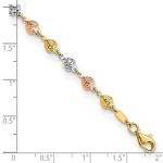 Auriga Fine Jewelry 14K Tri-Color Gold Polished Diamond-Cut Hearts Bracelet 7.5"