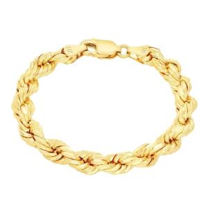 Nuragold 14k Yellow Gold 8mm Rope Chain Diamond Cut Bracelet (8"-9") Italian Jewelry for Men - 8"
