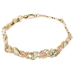 Filigree Leaf Bracelet, 10k Yellow Gold, 12k Green and Rose Gold Black Hills Gold 7 Inches