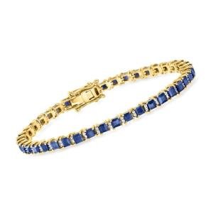 Ross-Simons 12.00 ct. t.w. Sapphire and .57 ct. t.w. Diamond Tennis Bracelet in 18kt Gold Over Sterling. 8 inches