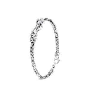 John Hardy Legends Collection Naga Bracelet, 3.5MM 925-Sterling Silver Double Naga-Head with Blue Sapphire Eyes Wrist Bracelet with Cobra Chain and Lobster Claw Clasp, Large