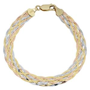 Kooljewelry 10k Tricolor Gold Braided Herringbone Bracelet (7.3 mm, 7.5 inch)