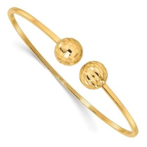 Diamond2Deal 14k Yellow Gold Polished and Diamond Cut Ball Flexible Cuff Bangle Bracelet