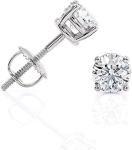 IGI Certified 2 Carat Natural Diamond Round Stud Earrings for Women - 14k White Gold Earrings for Her (H-I, I1-I2, cttw) 4-Prong Basket - Screw Back Earrings Made in USA by Beverly Hills Jewelers