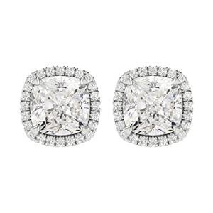 3 Carat IGI CERTIFIED LAB GROWN Cushion Halo Diamond Earrings 10K White Gold Value Collection Push Back (D-E Color, SI1-SI2 Clarity)