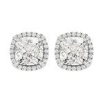 3 Carat IGI CERTIFIED LAB GROWN Cushion Halo Diamond Earrings 10K White Gold Value Collection Push Back (D-E Color, SI1-SI2 Clarity)