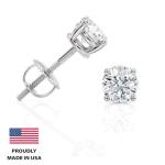 IGI Certified 2 Carat Natural Diamond Round Stud Earrings for Women - 14k White Gold Earrings for Her (H-I, I1-I2, cttw) 4-Prong Basket - Screw Back Earrings Made in USA by Beverly Hills Jewelers