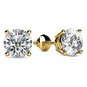 14K Yellow Gold 2 Carat 4 Prong Set Round Cut LAB GROWN Diamond Solitaire Stud Earrings for Women Screw Back (F-G Color VS2-SI1 Clarity)