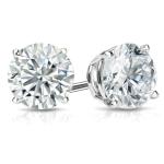 Belacqua 3 Carat Round Lab Grown Diamond Stud Earrings in 14K White Gold, Push Back, F Color, VS Clarity, 4 Prong Setting, Fine Jewelry for Women, Gift Box Included