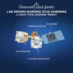 Certified Lab Grown Diamond Stud Earrings 2 cttw (F-G Color, VS2-SI1 Clarity) 14kt Yellow Gold