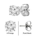 Belacqua 3 Carat Round Lab Grown Diamond Stud Earrings in 14K White Gold, Push Back, F Color, VS Clarity, 4 Prong Setting, Fine Jewelry for Women, Gift Box Included