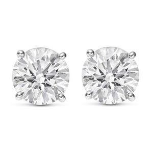 Houston Diamond District 4 Carat Natural Round Brilliant Solitaire Diamond Stud Earrings for Women Platinum 4 Prong Push Back (G-H Color SI2-I1 Clarity)