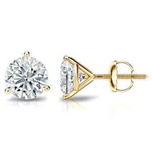 Diamond Wish IGI Certified 2 Carat Lab Grown Diamond Round Stud Earrings for Women in 14k Yellow Gold (E-F Color, SI1-SI2 Clarity, 2.00 cttw) 3-Prong Martini Set Round Cut Screw Back Studs