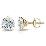 Diamond Wish IGI Certified 2 Carat Lab Grown Diamond Round Stud Earrings for Women in 14k Yellow Gold (E-F Color, SI1-SI2 Clarity, 2.00 cttw) 3-Prong Martini Set Round Cut Screw Back Studs