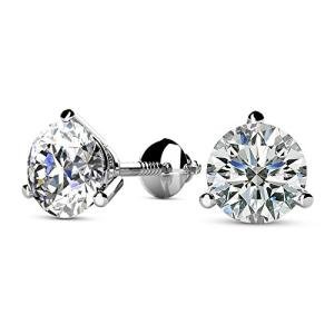 4 Carat Natural Round Brilliant Solitaire Diamond Stud Earrings for Women 14K White Gold 3 Prong Martini Cocktail Screw Back (G-H Color SI2-I1 Clarity)
