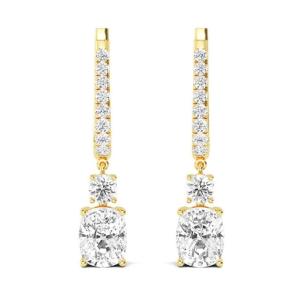 5 Carat (ctw) 14K Yellow Gold Cushion shape LAB GROWN Diamond Drop Earrings with 2 stone (Color E-F Clarity VS2-SI1)