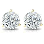 Diamond Wish IGI Certified 2 Carat Lab Grown Diamond Round Stud Earrings for Women in 14k Yellow Gold (E-F Color, SI1-SI2 Clarity, 2.00 cttw) 3-Prong Martini Set Round Cut Screw Back Studs