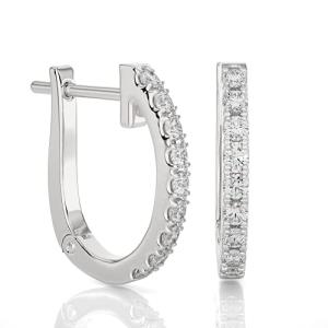 3/4 Carat Diamond Huggie Hoop Earrings for Women in 14k White Gold (F-G, SI2-I1, cttw) with Hinge and Notched Post by Privosa Fine Jewelry