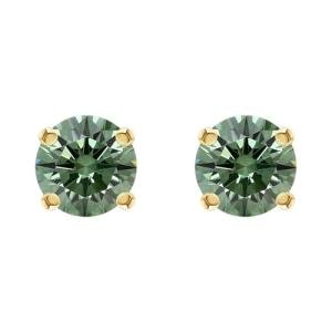14K Yellow Gold 2 Carat LAB GROWN Green Diamond Solitaire Stud Earrings Pair set Value Collection PT-20