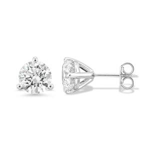 Carbon Atelier IGI Certified 4 Carat Lab Grown Diamond Round Stud Earrings for Women I 14k White Gold Earrings for Her (I-J, VS1-VS2, 4.00 cttw) 3-Prong Martini Set Diamond I Push Back Studs