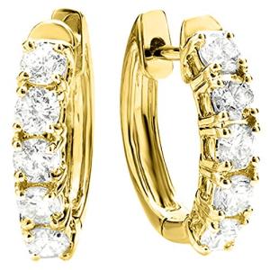 Houston Diamond District 1 Carat (ctw) 14K Yellow Gold Round White Natural Diamond Ladies Huggies Hoop Earrings 1 CT - Value Collection