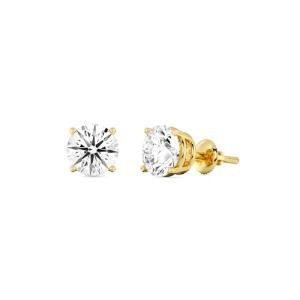 Gilded 2 Carat Total Weight IGI Certified Lab-Grown Diamond 14KT Yellow Gold Stud Earrings for Women| Hypoallergenic Fine Gold Jewelry | 4-Prong Basket, Screw Back Nut | VSI1 Clarity, E-F Color, Round Cut