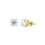 Gilded 2 Carat Total Weight IGI Certified Lab-Grown Diamond 14KT Yellow Gold Stud Earrings for Women| Hypoallergenic Fine Gold Jewelry | 4-Prong Basket, Screw Back Nut | VSI1 Clarity, E-F Color, Round Cut
