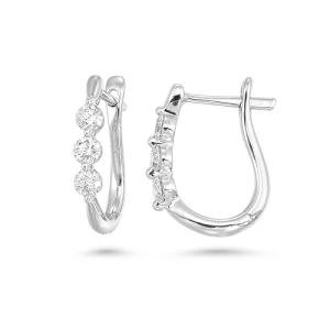 Diamond Delight 1/2 Carat Real Natural Diamond Huggie Hoop Earrings for Women - 14k White Gold Earrings for Her with Elegant Trilogy Design (F, VS1, 0.50 cttw) Secure Hinged Hoops