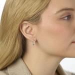 Diamond Delight 1/2 Carat Real Natural Diamond Huggie Hoop Earrings for Women - 14k White Gold Earrings for Her with Elegant Trilogy Design (F, VS1, 0.50 cttw) Secure Hinged Hoops