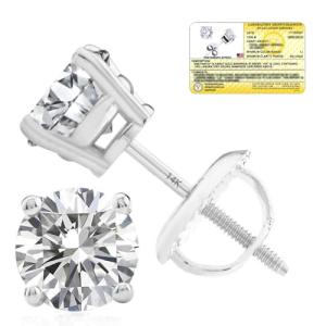 MAX + STONE IGI Certified 2 Carat Lab Grown Diamond Stud Earrings in 14k Real White Gold with 4-Prong Setting | Solitaire Real Diamond Earrings for Women