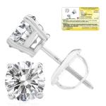 MAX + STONE IGI Certified 2 Carat Lab Grown Diamond Stud Earrings in 14k Real White Gold with 4-Prong Setting | Solitaire Real Diamond Earrings for Women