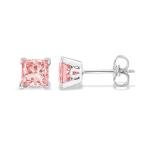 Carbon Atelier IGI Certified 2 Carat Pink Lab Grown Diamond Stud Earrings for Women I 14k White Gold Earrings for Her (VS1-VS2, 2.00 cttw) 4-Prong Princess Cut Diamond I Push Back Studs