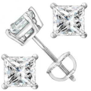 Houston Diamond District 1 Carat IGI Certified 14K White Gold Solitaire Diamond Stud Earrings Princess Cut 4 Prong Screw Back (I-J Color, 100% Eye Clean Clarity)