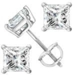 Houston Diamond District 1 Carat IGI Certified 14K White Gold Solitaire Diamond Stud Earrings Princess Cut 4 Prong Screw Back (I-J Color, 100% Eye Clean Clarity)