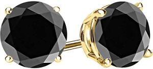 Houston Diamond District 3 Carat Total Weight Black Diamond Solitaire Stud Earrings Pair 10K Yellow Gold Popular Premium Collection 4 Prong Push Back
