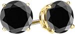 Houston Diamond District 3 Carat Total Weight Black Diamond Solitaire Stud Earrings Pair 10K Yellow Gold Popular Premium Collection 4 Prong Push Back