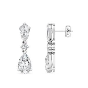 1.5 Carat (ctw) 10K White Gold Kite, Pear and Round Cut LAB GROWN Diamond Drop Earrings (Color H-I Clarity VS1-VS2)