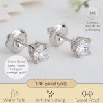 MAX + STONE IGI Certified 2 Carat Lab Grown Diamond Stud Earrings in 14k Real White Gold with 4-Prong Setting | Solitaire Real Diamond Earrings for Women