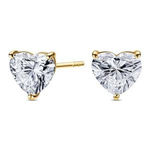 Heart Shaped Lab Grown Diamond Stud Earrings For Women 2.00 Cttw - 14K Yellow Gold 3 Prong Push back (D-F Color VS1-VS2 Min Clarity) | Gift Box Included