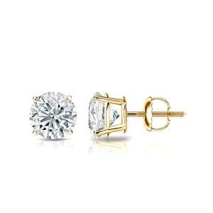 Diamond Wish IGI Certified 1 Carat Lab Grown Diamond Round Stud Earrings in 14k Yellow Gold (E-F, SI1-SI2), 4-Prong Basket Screw Back
