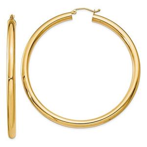 Extra Large 14K Yellow Gold Thick Tube Hoop Earrings w/Click-Down Clasp, 60mm (4mm Tube)