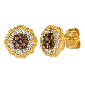 LE VIAN 1/2 Carat White and Chocolate Diamond Stud Earrings for Women in 14k Yellow Gold (Fancy Brown, cttw) Halo Earrings with Push Back